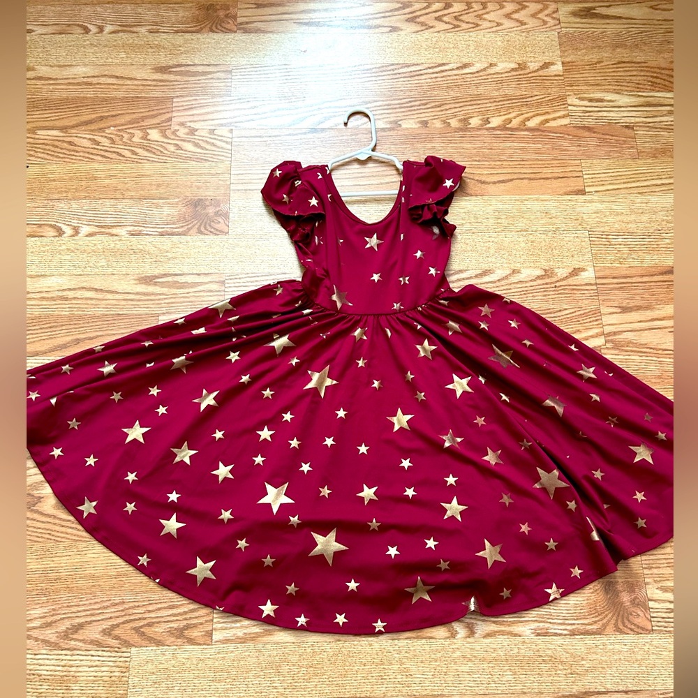 Deep Red gold star twirl dress Dot Dot Smile 🌟